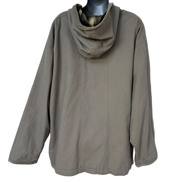 Vintage Brandon Thomas Chore Coat Reversible Khaki Brown Plaid Hooded Mens Large - Picture 4 of 16